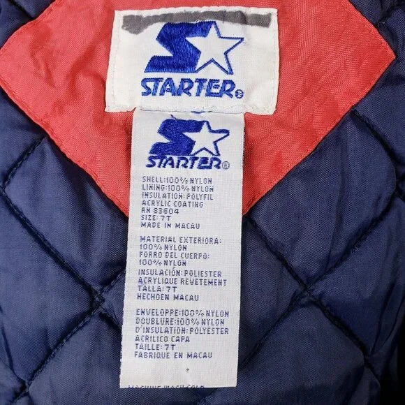 Vintage 90s‎ Starter Puffer Jacket Red Blue Youth Size 7T Full Zip - Picture 8 of 8
